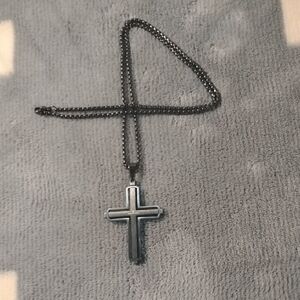 Sleek Black Cross Pendant Necklace for Men